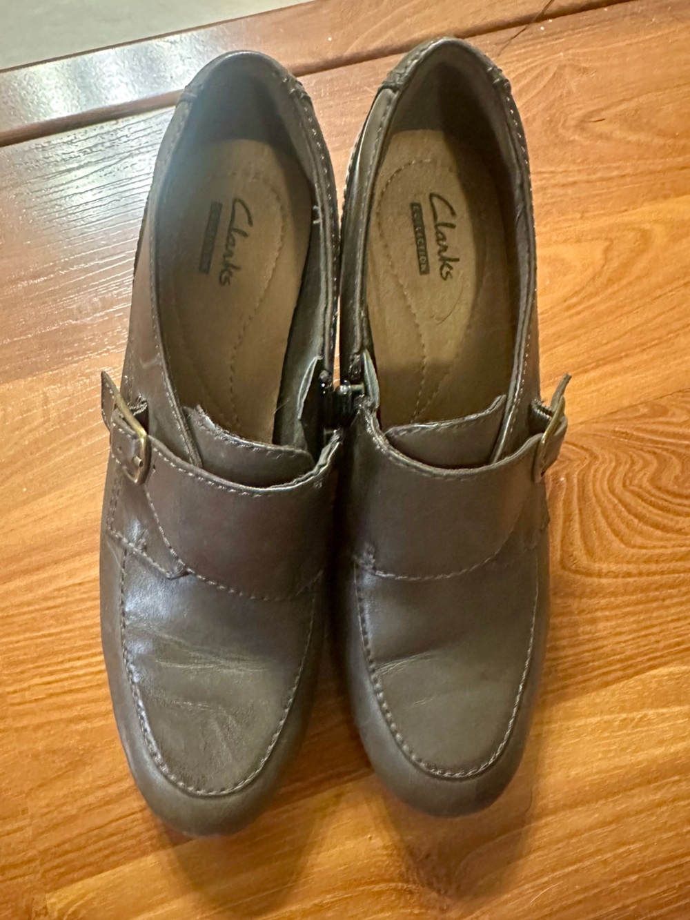 Clarks Women’s Dark Brown Leather Ankle Booties with Side Buckle